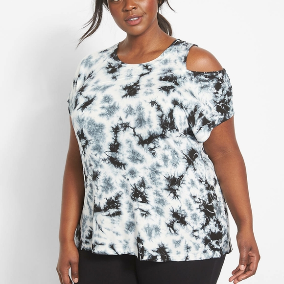 Livi Active Tops - Livi Lane Bryant tie dye cut out shoulder jersey knit shirt 14/16 NWT